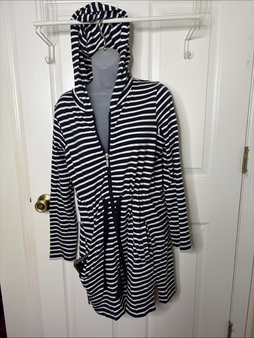 Apt. 9 Navy & White Striped Hooded Utility Jacket w/ pockets